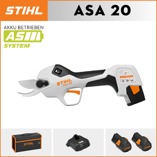 STIHL ASA20*1, litijska baterija*2, kutija za odlaganje*1, rezna glava*1, punjač*1